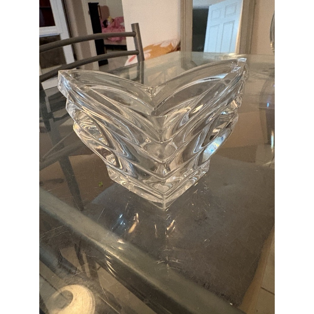 VTG Heavy Clear Crystal Glass Heart Shaped Bowl Catchall Dish Ribbed 4"x5"
